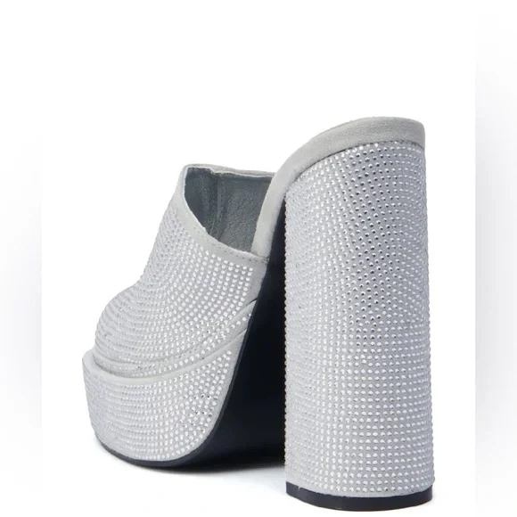 Silver Rhinestone Platform Mules - Picture 4 of 4